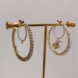 Tasarımcı Gold Sier Saplama Kadın Moda Markası Çift Mektup Geometrik Big Handulus Küpeler Inla Crstal Rhinestone Eardrop Düğün