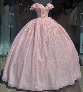 Lavender Bling Sequin Кружева сладкие 16 платья Quinceanera 2022 с плеча 3D цветочные приспособления для корсета платье vestidos de 15 anos