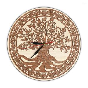 Orologi da parete Laser Cut Openwork Albero di Natale Orologio in legno Vacanze invernali Decorazioni per la casa Yggdrasil Of Life Watch Mediaiton Gift