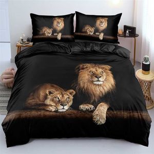 Yatak takımları siyah aslan nevresim kapak yatak sayfası yastık üçlü yatak seti 220924