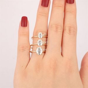 Кластерные кольца CXSJEREMEMY 14K 585 Желтовое золото 1CT2CT Обручальное кольцо для женщин Овальный пасьян