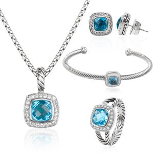 Topaz Zircon Jewelry Set for Women, Luxury Wedding Earrings Pendant Rings Bracelet Set