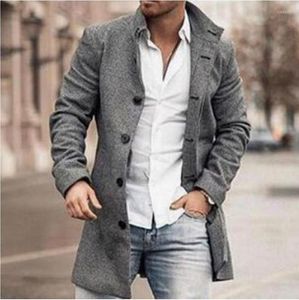 Erkek Yün Erkek Tek Kelin Karışım Katlar Sonbahar Yakası Yakası Retro Ceket Uzun Üstler Dış Giyim Seksi Moda Palto