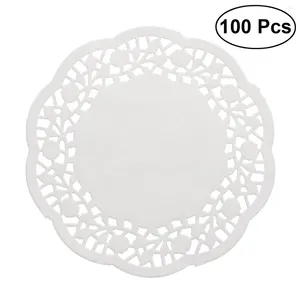 Masa Paspasları 100 PCS Tek Kullanımlık Yağ Emici Beyaz Dantel Kağıt Doilies Kek Kutusu Astar Ambalaj Pad 5.5 