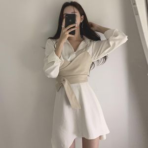 Sıradan Elbiseler 2022 Sonbahar Kore Elbise İki Parçalı Batı Tarzı Düzensiz Uzun Kollu Etek Takım Kıyafet Kadın Giysileri Büyük Gömlek