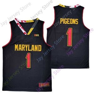 Mitch 2020 Yeni NCAA Maryland Terrapins İstatistik Formaları 1 Güvercinler Koleji Basketbol Forması Siyah Boyut Yetişkin Tüm Dikiş