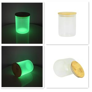 10 oz Boş Süblimasyon Glow in the dark tumbler Buzlu Cam Mum Kavanozları, Mum Yapmak için Bambu Kapaklı Z11