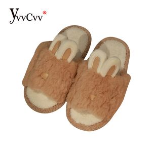 Slippers yvvcvv Уши кролика Пушистые меховые тапочки Женщины теплые милые пениские пены с пеной память