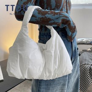 Totes moda kadın yastıklı omuz çantası yumuşak kabarık beyaz alışveriş tote kış kapitone dişi pamuk nevresim çanta bayan naylon blown