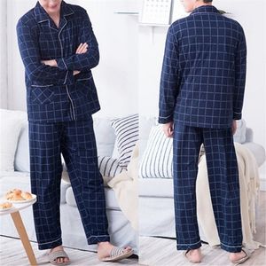 Pijama de algodão listrado de roupas de sono masculina para calças de manga curta Long Pijama Male Homewear Lounge Wear Roupas 220924