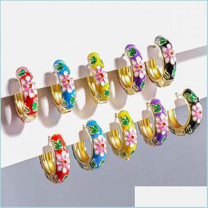 Hoop huggie toptan moda colorf çiçek emaye küçük küpeler altın metal geometrik daire kadınlar için cazibe mücevher 3431 q2 damla d dh1p6