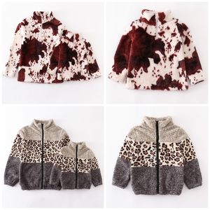 Yavru Girlymax Sonbahar/Kış Uzun Kol Kıyafetleri Kız Kız Bebekler Fermuarı İnek Leopard Polar Giysileri Çocuklar Top Butik Kids Giyim 220927