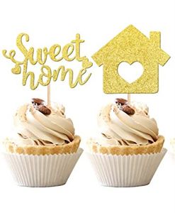 Оптовая вечеринка украшения сладкие домашние кексы Toppers Gold Glitter Key House House Hearting Cupcakes Выбирает новые украшения для тортов