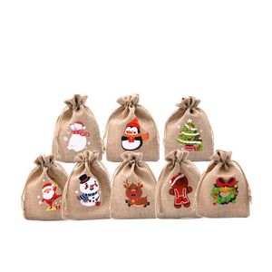 Hediye Sargısı 50 Pc/Lot Doğal Jüt Çantalar 10x14 13x18cm Noel String Güzel Bilekler Şeker Çantaları
