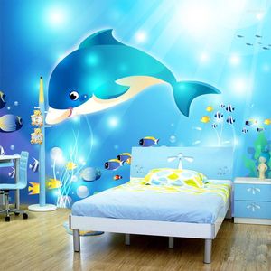 Duvar Kağıtları Dropship Özel 3D PO Duvar Resimleri Duvar Kağıdı Sualtı Dünyası Yunus Çocuk Oda Yatak Odası Dekorasyonu Mavi Kreş Dekor