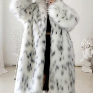 Kadın Kürk Sahte Kadın Kış Paltosu Lady Sıraslı Kar Leopar Baskı Ceketi Kadın Kalın Sıcak Orta Uzun Peluş Dış Giyim 220923