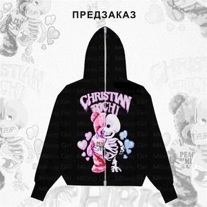 Kadın Hoodies Sweatshirts y2k Erkekler Emo Street Giyim Hoodie Zip Sweatshirts Peri Grunge Pullover Büyük boy iskelet ayı goth ceket üstleri kapşonlar 220926