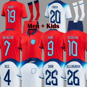 2022 Soccer Jerseys World Cup SANCHO RASHFORD 2023 ENGLANDS KANE STERLING GREALISH National team Football Kit 22 23 Red shirts White Blue Men Kids kits 111