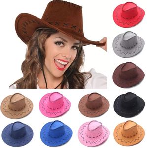 Moda vintage kovboy şapkası batı tarzı süet geniş ağzına kadar caz şapkası Fedora şapkaları fantezi elbise aksesuarı erkekler için kadınlar rre14567
