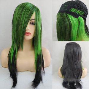 Другие модные аксессуары, красивый косплей, зеленый синтетический парик, длинные прямые волосы, парик с омбре, черные, зеленые парики