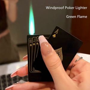 Металлические игральные карты Реактивная зажигалка Необычный факел Турбо-бутановая газовая зажигалка для покера Креативная ветрозащитная уличная зажигалка Забавные игрушки для мужчин