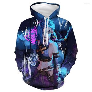 Erkek Hoodies Erkek Sweatshirts Anime Hoodie Arcane Arcane Jinx Sweatshirt Dijital Baskı Cos Kapşonlu Vintage Menmen's