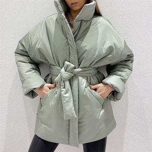 Womens Down Parkas CP Casual Collected Waisted Parkas Women Fashion Simple Coats Women Elegant Spring Stand Collar Cotton Jackets Female Ladies 220929