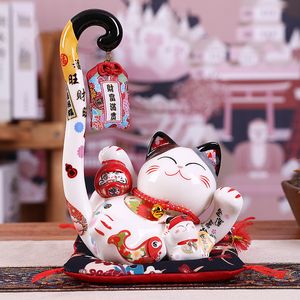 Dekoratif Nesneler Figürinler 86 inç seramik Maneki Neko Lucky Cat Para Kutusu Para Bankası Japon uzun kuyruk serveti kedi feng shui ev dekorasyon düğün hediyesi 220928