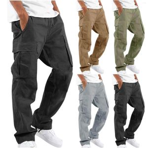 Calças masculinas ao ar livre Cargo preta de algodão macacão de cor pura Streetear Calça masculina reta com bolso Moletom 5XL