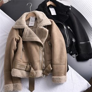 Women's Leather Faux Winter Women Thick Warm Suede Lamb Jacket Short Motorcycle Brown Coats Shearling Sheepskin Jackets Outwear 220928