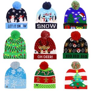 LED Noel Şapkası Kazak Örtü Yünlü Noel Işık Renkli Şık Beanie Cap Hats Çocuklar 2021 Yeni Yıl Dekorasyon Hediyeleri RRE14593