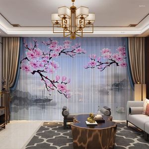 Perde Bahar Çiçekleri 3D Özelleştirilmiş Po Perde Panel Pencere Oturma Odası Kapısı Pembe Çin Boyama Serenity için