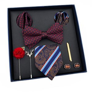 Exsafa Mens Tie Light Light Luxury Gift Box Свадебная галстук для бабочки карманные квадратные броши запонок в день отца