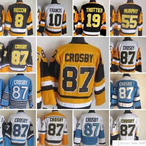 Movie CCM Vintage Ice Hockey 87 Sidney Crosby Jerseys 55 Larry Murphy 19 Bryan Trottier 10 Ron Francis 8 Mark Recchi Men Embroidery Jersey White Oraneg Black Blue