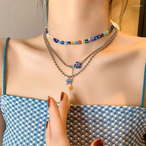 Цепочки модные цветочные ожерелья для цветочных ожерелий женская корейская воротника Хип-хоп круглые бусинки
