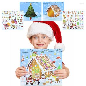 Hediye sargısı Noel etiketi karikatür Noel ağaç evi desen diy scrapbooking çıkartmaları neşeli yıl parti çocukları lehine dekorasyon