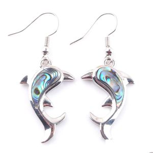 Dangle Avize Doğal Abalone Kabuk İnci Gem Taşları Dinlengle Küpeler Dolphins Hayvan Boncukları Kadınlar İçin Damla Küpe Düğün Jewelr Dhdsk