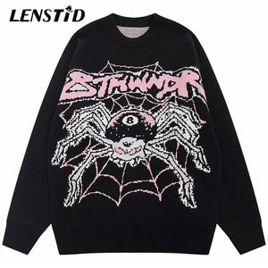 Erkek Sweaters lenstid Sonbahar Erkekler Örme Jumper Hip Hop Evil Örümcek Grafik Mektubu Sokak Giyim Harajuku Sıradan Örgü Saklama Hipster 220930