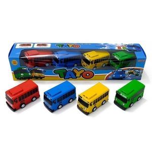 Diecast Model Car 4pcs/Set Anime Tayo The Little Bus Education Toys Cartoon Mini Plastic Artain для детей рождественские подарки 220930