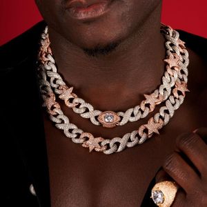 Chokers büyük ağır buzlu dışarı bling cz cz küban sonsuzluk zinciri gümüş gül iki tonlu altın renkli yıldız göz cazibesi hip hop coundlacechokers