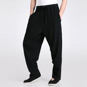 Toptan- Siyah Çinli Erkekler Geleneksel Wu Shu Pantolon Pamuk Keten Pantolon Boş Zaman Gevşek Pantolon S M L XL XXL XXXL 2601-1