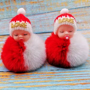 Christmas Sleeping Baby Doll Ball Key Chain Car Keyring Holder Bag Pendant Charm Keychain Plush Fur New Cute Women Key