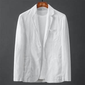 Beyaz Pamuk Keten Takım Elbise Ceket Erkek İlkbahar Yaz Saf Renk İnce Rahat İş İnce Erkek Blazer Ceket Rahat Nefes Alabilir 220819