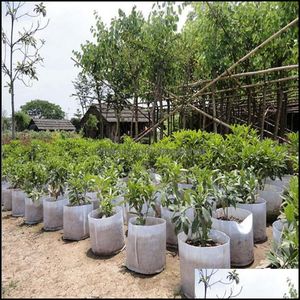 Saksılar Yeniden Kullanılabilir Yuvarlak Dokunmamış Kumaş Bitki Kılıfı Kök Konteyner Büyümek Çanta Havalandırma Bahçe Malzemeleri Pot Drop Deliv Dayupshop Dho6F