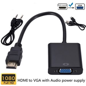 HD 1080P HDMI - VGA Kablo Dönüştürücü Ses Güç Kaynağı ile Tablet Dizüstü Bilgisayar PC TV için Kadın Dönüştürücü Adaptör