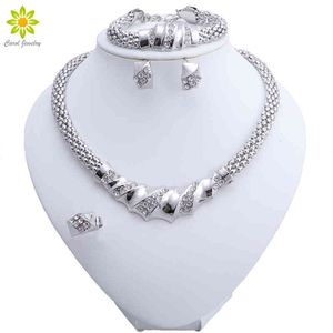 Bileklik tasarımcı takılar gümüş renk büyüleyici moda romantik gelin kolye küpeler bilezik yüzüğü kristal vintage kadın kostüm mücevher setleri