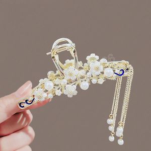 Garota elegante Flower Flamps Handmades Pearl Tassel Ponytail Clip Fashion Head Hair Accessori for Woman Ornament Heawear