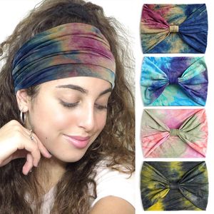 Галстук краситель широкий повязка на голову, женщины Big Girls Sports Yoga Headsds Hair Band Turban Bangage на голове для женщин 28 Colors Headwear M4194