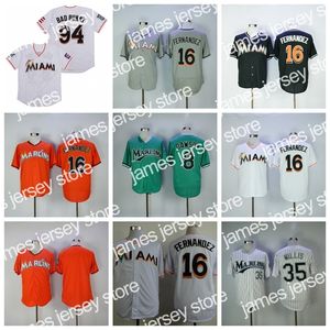 24 Retro Baseball Vintage 16 Jose Fernandez Jersey 94 Bad Bunny Jersey с флагом Пуэрто-Рико 35 Dontrelle Willis 8 Andre Dawson Black White