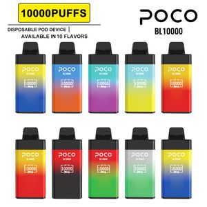 Оригинальная электронная сигарета 10000 затяжек Poco BL10000 Одноразовая ручка Vape Перезаряжаемый воздушный поток Регулируемый 20 мл 10-цветное устройство Новейшая ручка Vapor